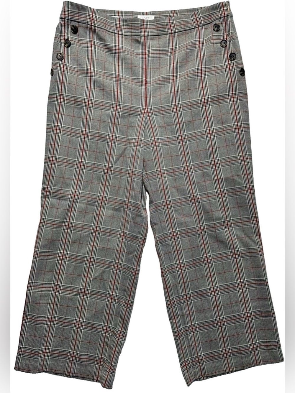 LOFT Plaid Wide Leg High Rise Trouser Pants Gray Red Women’s 14